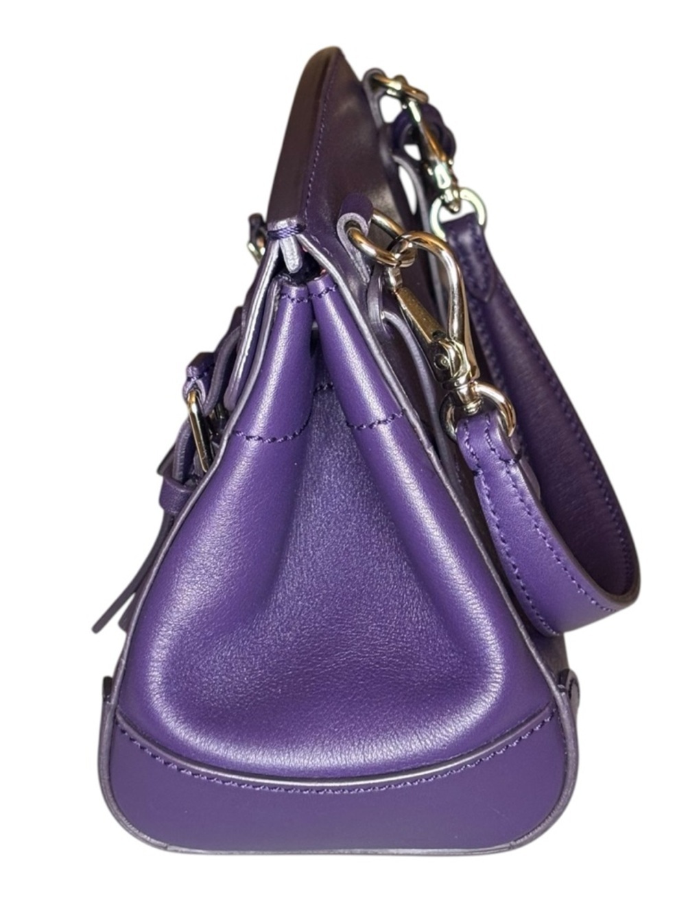Ralph Lauren Mini Ricky Satchel | Purple Leather | Silver Hardware - Picture 4 of 16